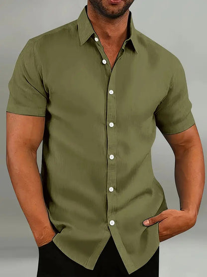 Herrenhemd - Klassisches Kurzarm-Knopfleistenhemd-Armeegrün-XS-Chaps Herrenmode