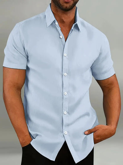 Herrenhemd - Klassisches Kurzarm-Knopfleistenhemd-Hellblau-XS-Chaps Herrenmode