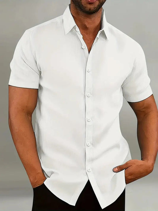Herrenhemd - Klassisches Kurzarm-Knopfleistenhemd-Weiß-XS-Chaps Herrenmode