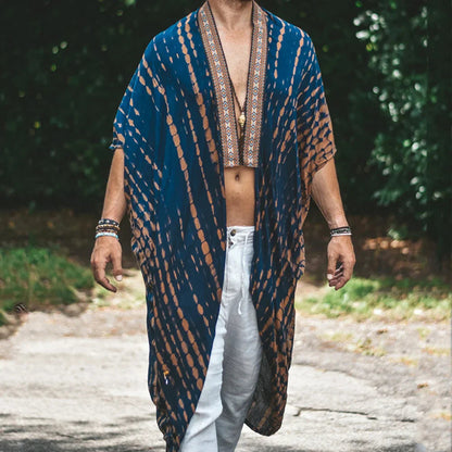 Herrenhemd | Lang | Offene Vorderseite | Boho Hemd | Herren Sommerkleidung-Blau-M-Chaps Herrenmode