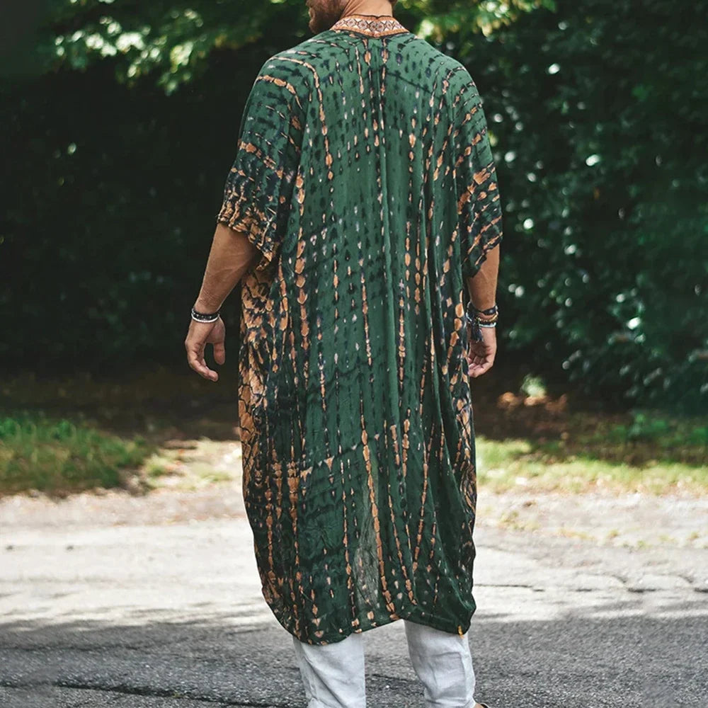 Herrenhemd | Lang | Offene Vorderseite | Boho Hemd | Herren Sommerkleidung-Chaps Herrenmode