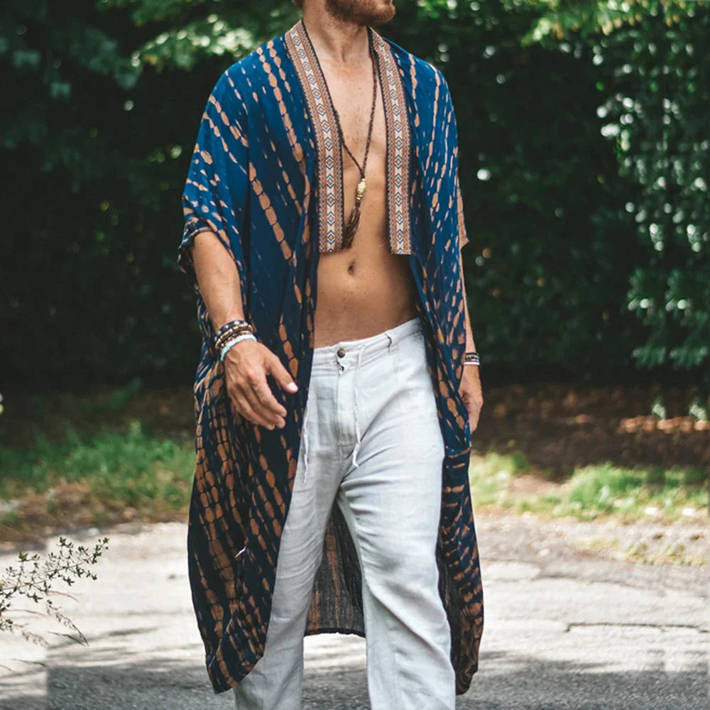 Herrenhemd | Lang | Offene Vorderseite | Boho Hemd | Herren Sommerkleidung-Chaps Herrenmode