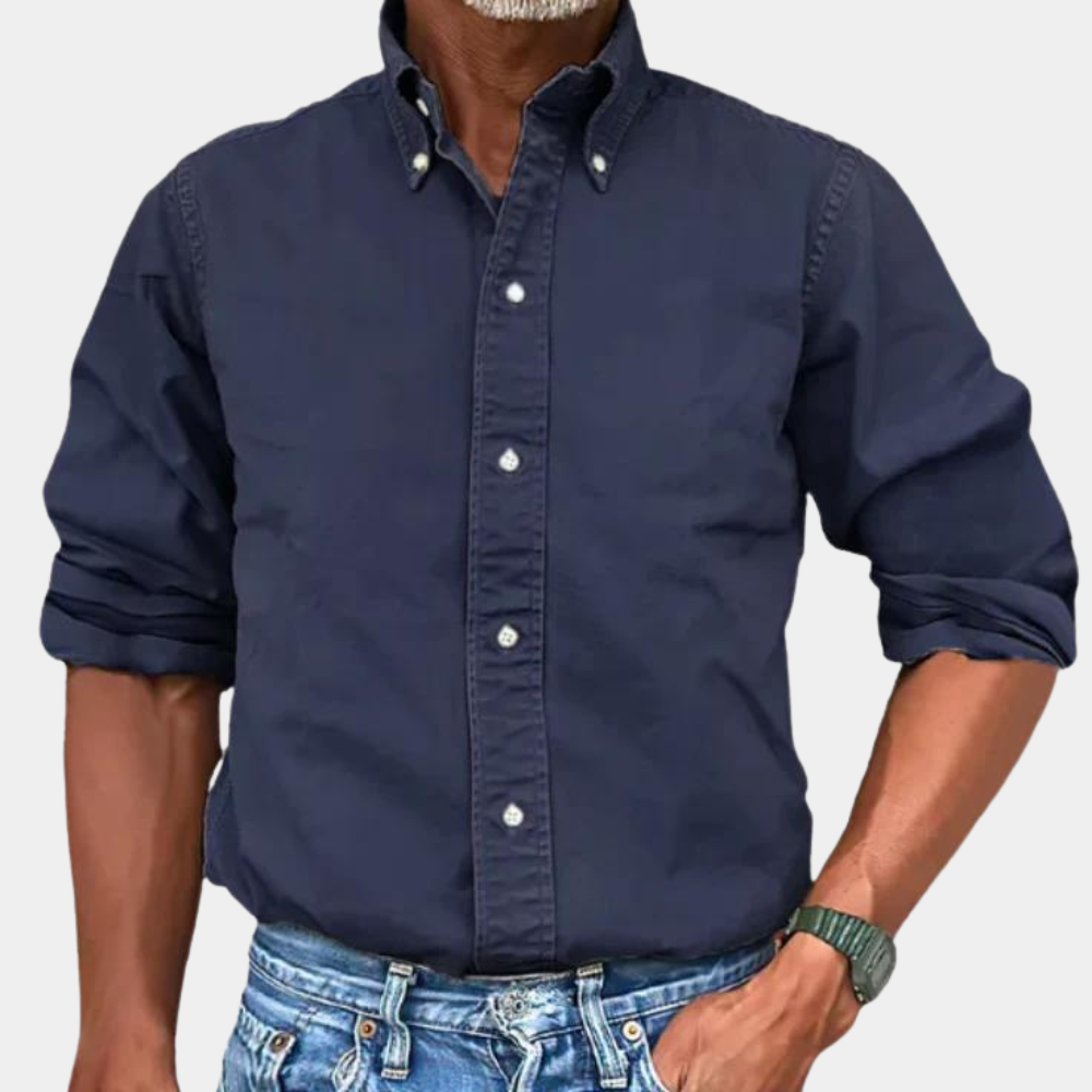 Herrenhemd | Langarm | Revers | Hemden mit Knöpfen | Lässige Hemden für Männer-Blau-S-Chaps Herrenmode