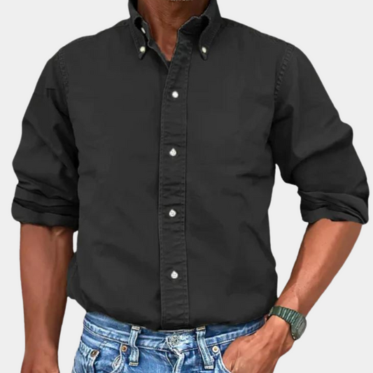 Herrenhemd | Langarm | Revers | Hemden mit Knöpfen | Lässige Hemden für Männer-Schwarz-S-Chaps Herrenmode