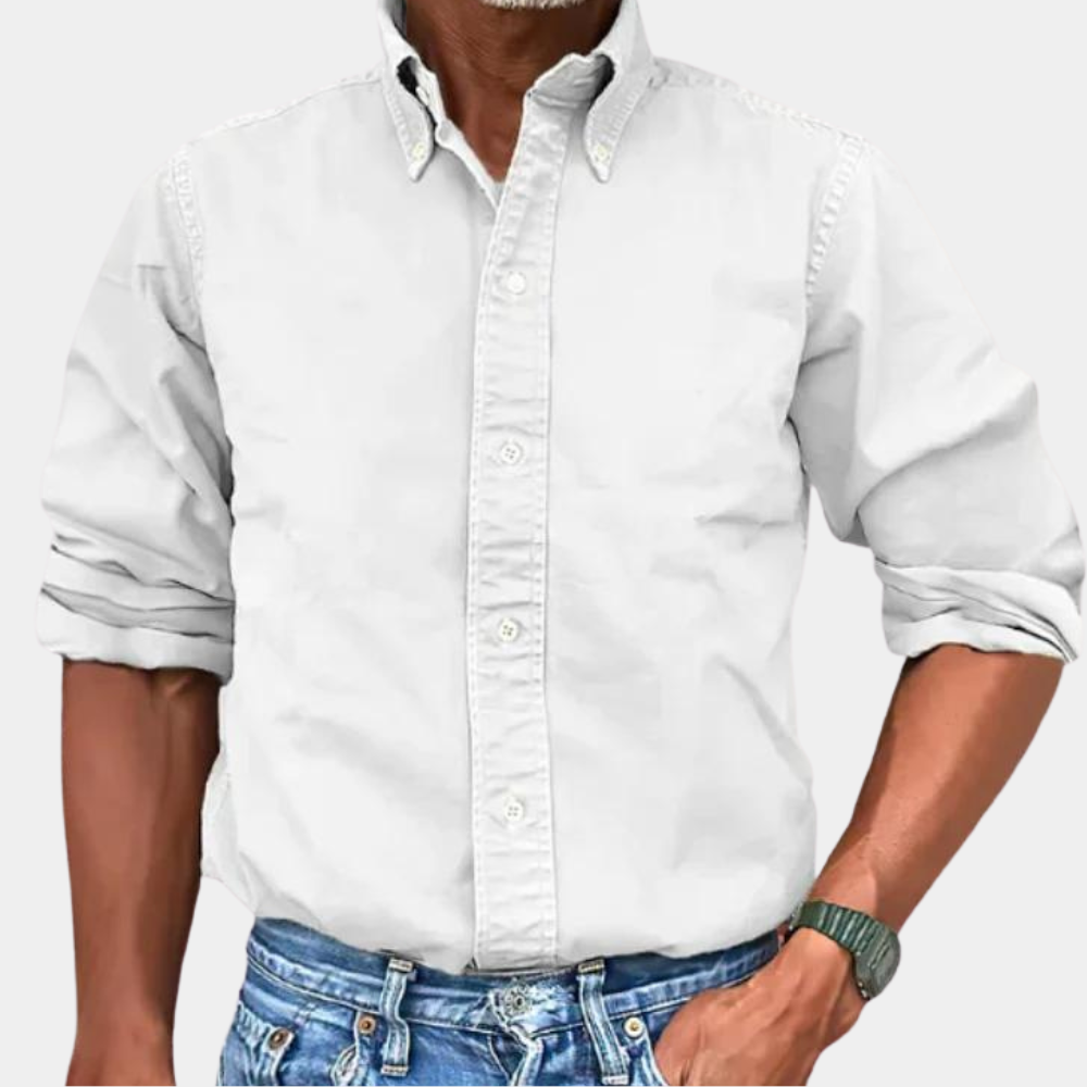 Herrenhemd | Langarm | Revers | Hemden mit Knöpfen | Lässige Hemden für Männer-Weiß-S-Chaps Herrenmode