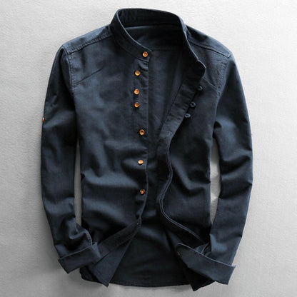 Herrenhemd – bequem – langärmlig – japanisches Hemd – Hemd mit Knöpfen-Blau-S-Chaps Herrenmode