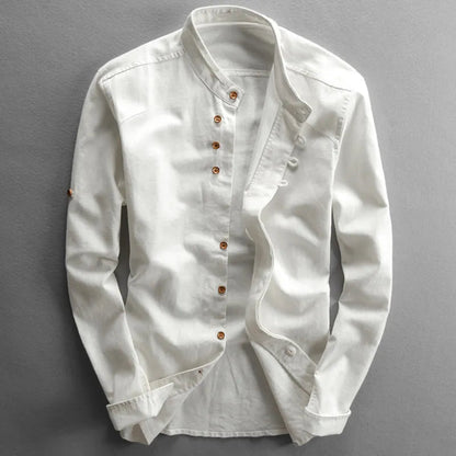 Herrenhemd – bequem – langärmlig – japanisches Hemd – Hemd mit Knöpfen-Weiß-S-Chaps Herrenmode