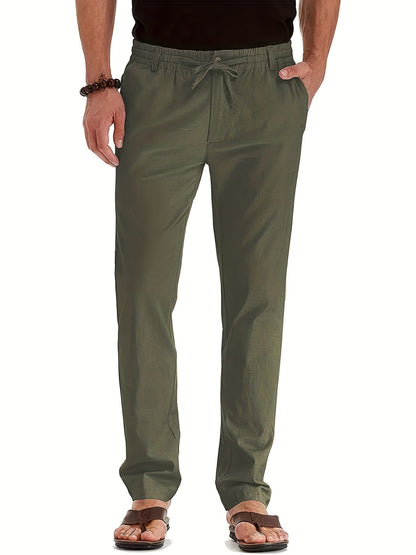 Herrenhosen | Elastische Taille | Baumwolle | Leinenhosen | Slim Fit Chinos-Armeegrün-S-Chaps Herrenmode