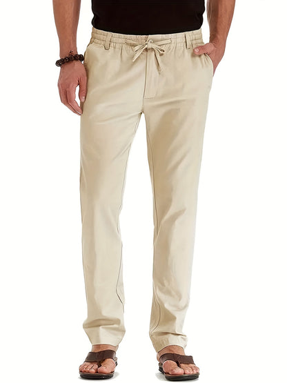 Herrenhosen | Elastische Taille | Baumwolle | Leinenhosen | Slim Fit Chinos-Beige-S-Chaps Herrenmode