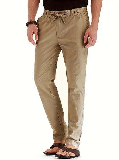Herrenhosen | Elastische Taille | Baumwolle | Leinenhosen | Slim Fit Chinos-Khaki-S-Chaps Herrenmode