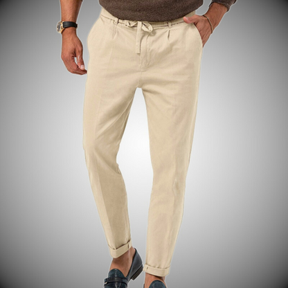 Herrenhosen – Lässige, Leichte Leinenhose mit Kordelzug-Beige-S-Chaps Herrenmode