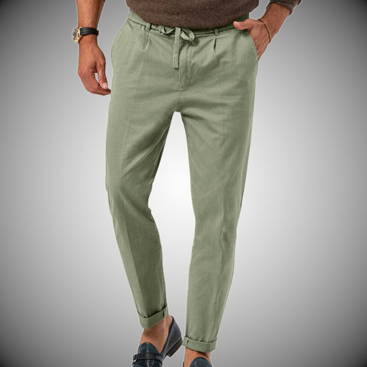 Herrenhosen – Lässige, Leichte Leinenhose mit Kordelzug-Grün-S-Chaps Herrenmode
