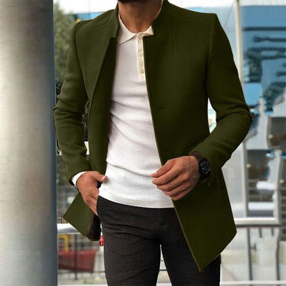 Herrenjacke - Einreihig - Schmale Passform - Trenchcoat aus Wolle - Herrenmantel aus Wolle-Armeegrün-XS-Chaps Herrenmode