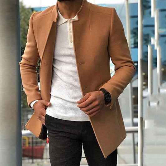 Herrenjacke - Einreihig - Schmale Passform - Trenchcoat aus Wolle - Herrenmantel aus Wolle-Khaki-XS-Chaps Herrenmode