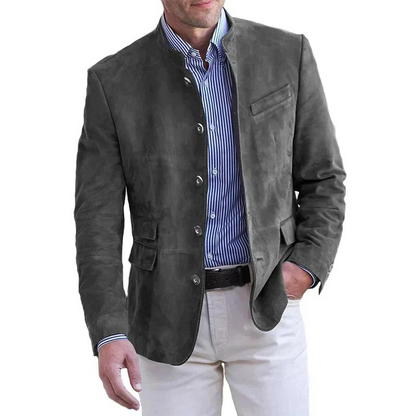Herrenjacke – Klassische, Einreihige Herbstjacke mit Taschen-Grau-M-Chaps Herrenmode