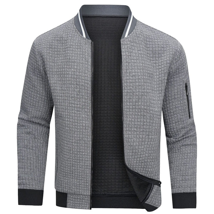Herrenjacke – Langarm – Waffelmuster – Reißverschlusshemd – Reißverschluss-Sweatshirt-Grau-S-Chaps Herrenmode