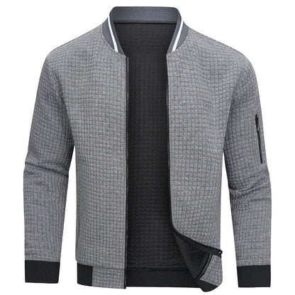 Herrenjacke – Langarm – Waffelmuster – Reißverschlusshemd – Reißverschluss-Sweatshirt-Grau-S-Chaps Herrenmode