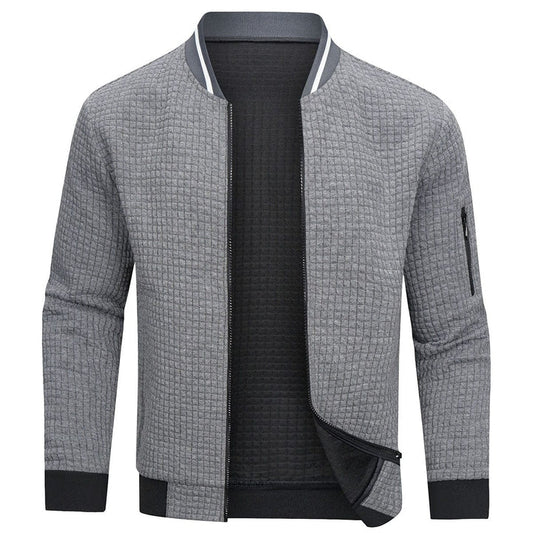 Herrenjacke – Langarm – Waffelmuster – Reißverschlusshemd – Reißverschluss-Sweatshirt-Grau-S-Chaps Herrenmode