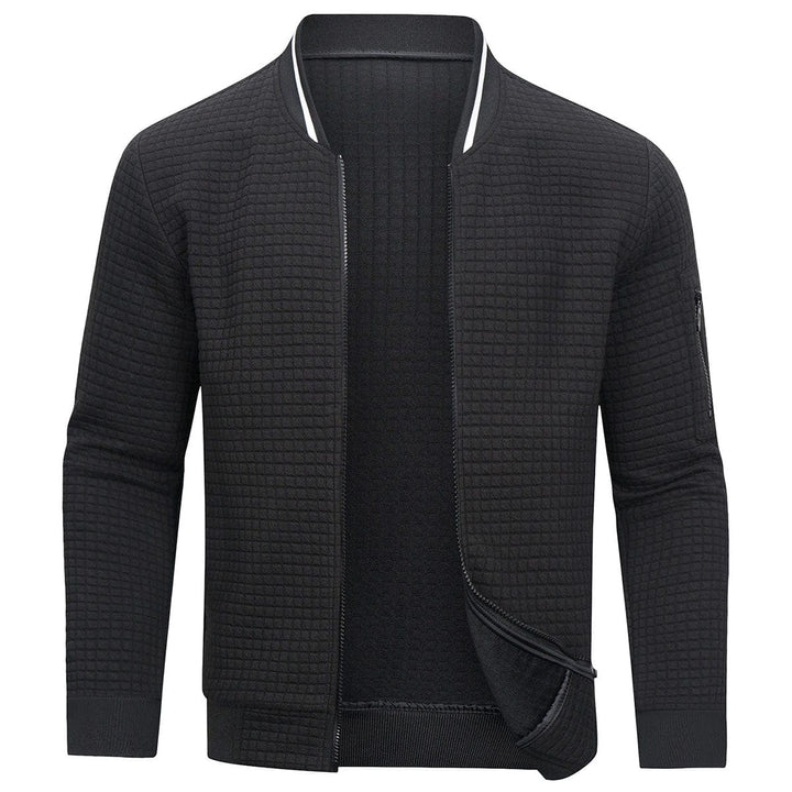 Herrenjacke – Langarm – Waffelmuster – Reißverschlusshemd – Reißverschluss-Sweatshirt-Schwarz-S-Chaps Herrenmode