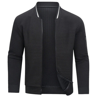 Herrenjacke – Langarm – Waffelmuster – Reißverschlusshemd – Reißverschluss-Sweatshirt-Schwarz-S-Chaps Herrenmode