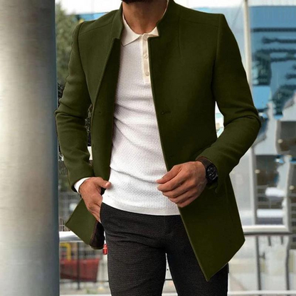 Herrenjacke – Mit Knopfleiste – Stilvoll – Herbstjacke – Einreihiger Mantel-Grün-S-Chaps Herrenmode