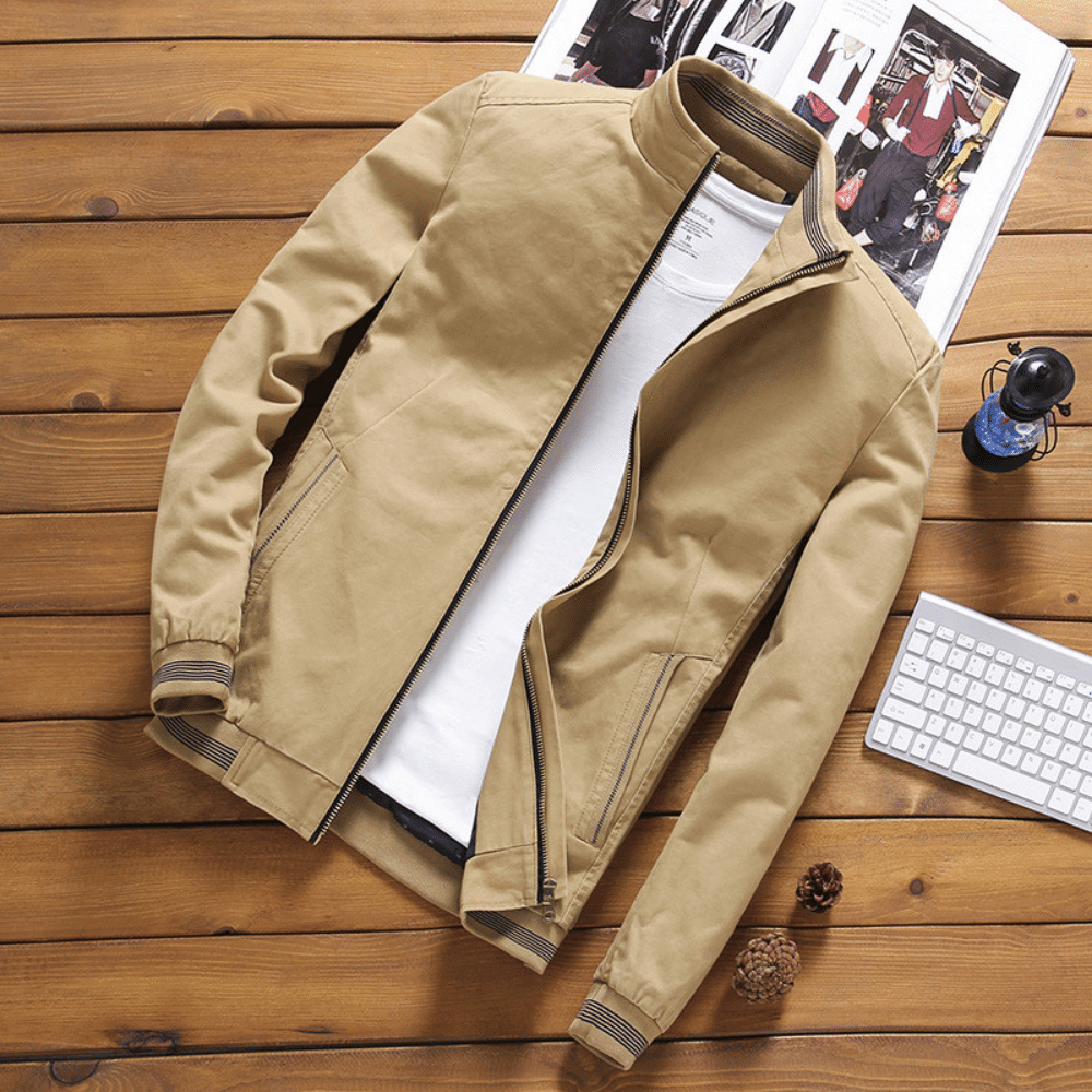 Herrenjacke | Stehkragen | Zip-Up | Herbstjacke | Windbreaker Jacke-Hellbraun-M-Chaps Herrenmode