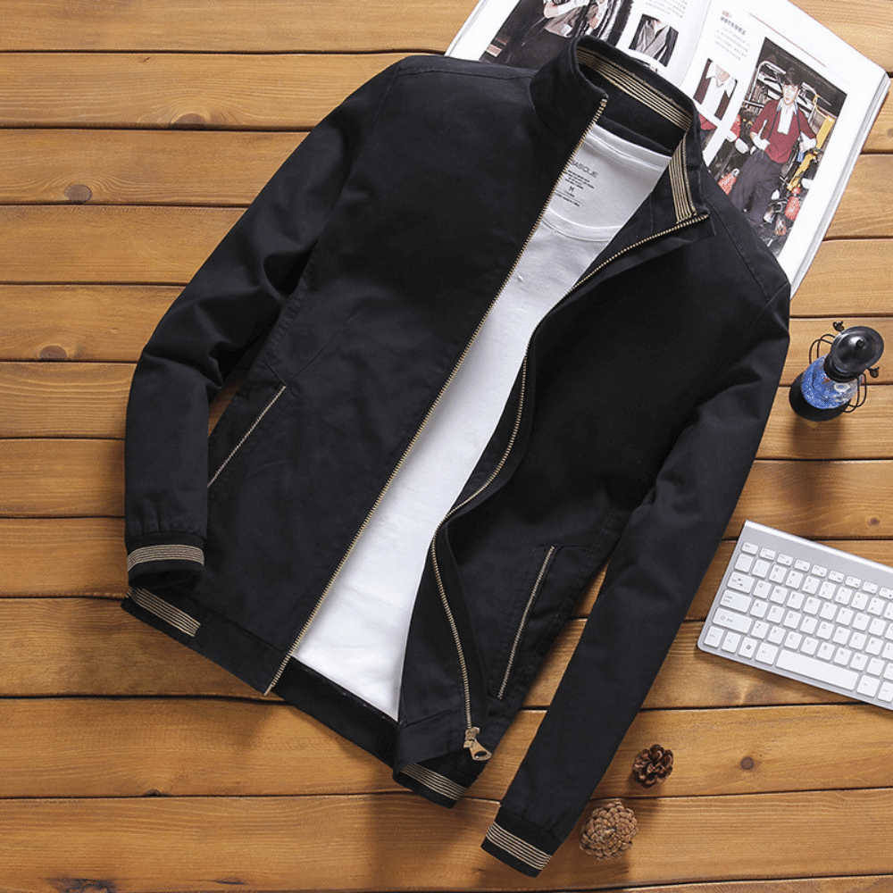 Herrenjacke | Stehkragen | Zip-Up | Herbstjacke | Windbreaker Jacke-Schwarz-M-Chaps Herrenmode