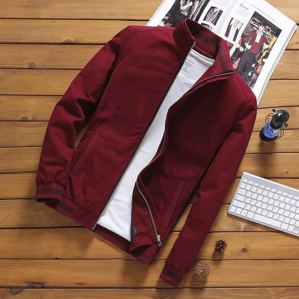 Herrenjacke | Stehkragen | Zip-Up | Herbstjacke | Windbreaker Jacke-Weinrot-M-Chaps Herrenmode