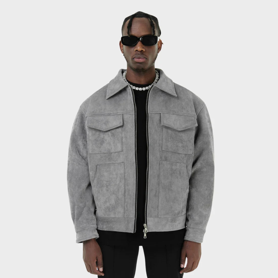 Herrenjacke – Taschen – Reißverschluss – Cargo-Jacke – Herbstjacke-Grau-M-Chaps Herrenmode