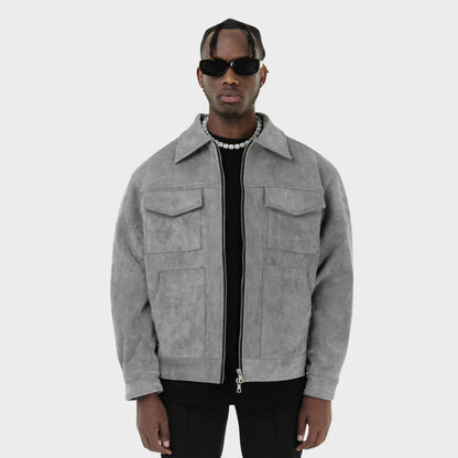 Herrenjacke – Taschen – Reißverschluss – Cargo-Jacke – Herbstjacke-Grau-M-Chaps Herrenmode