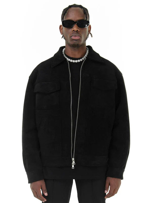 Herrenjacke – Taschen – Reißverschluss – Cargo-Jacke – Herbstjacke-Schwarz-M-Chaps Herrenmode