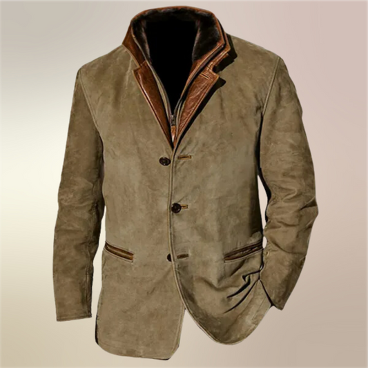 Herrenjacke - Vintage-Stil - Zip-Up - Wildlederjacke - Herbstjacke-Olive-S-Chaps Herrenmode