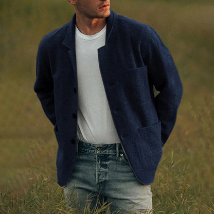 Herrenjacke | Wolle | Durchgeknöpft | Strickjacke | Herbstjacke-Blau-S-Chaps Herrenmode
