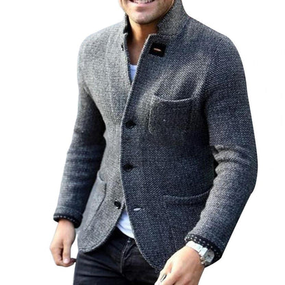 Herrenjacke | mit Knöpfen | Taschen | Tweedjacke | Strickjacke-Grau-S-Chaps Herrenmode