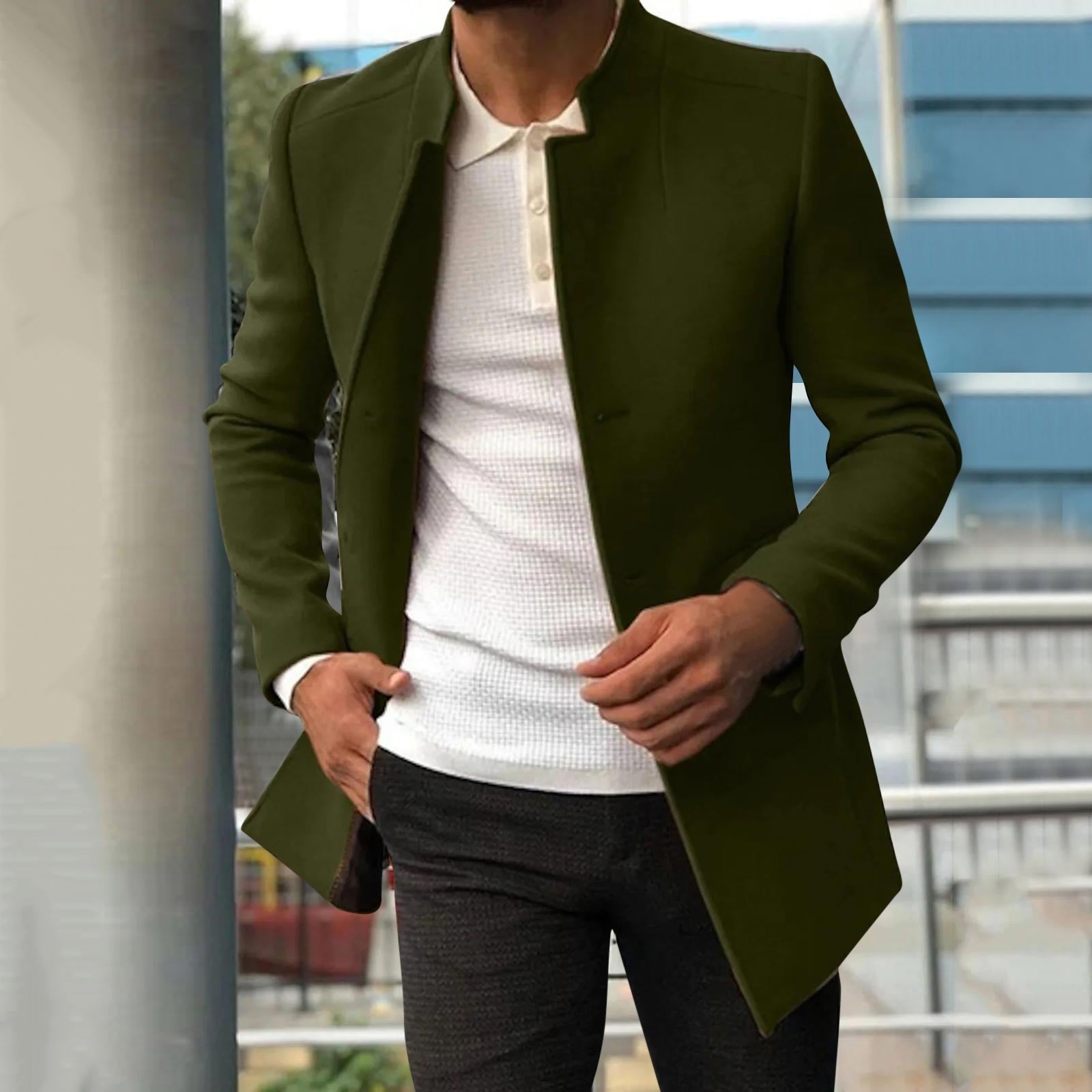 Herrenjacke – mittellang – Frühling – Blazerjacke – Trenchcoat Herren-Dunkelgrün-S-Chaps Herrenmode