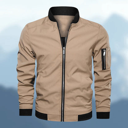 Herrenjacke – winddichte Herbst-Bomberjacke mit Reißverschluss-Beige-M-Chaps Herrenmode