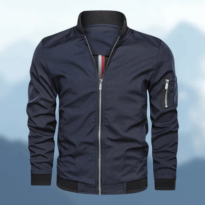 Herrenjacke – winddichte Herbst-Bomberjacke mit Reißverschluss-Blau-M-Chaps Herrenmode