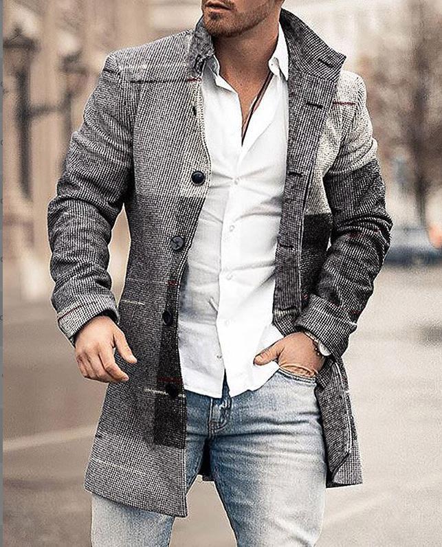 Herrenmantel - Einreihig - Winddicht - Herbstjacke - Winterjacke-Grau/schwarz-S-Chaps Herrenmode