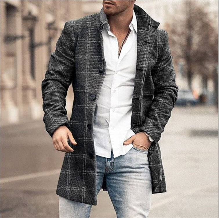 Herrenmantel - Einreihig - Winddicht - Herbstjacke - Winterjacke-Helles Schwarz-S-Chaps Herrenmode