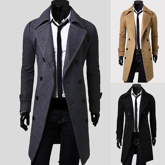 Herrenmantel - Zweireiher - Umlegekragen - Herbstjacke - Trenchcoat-Grau-M-Chaps Herrenmode