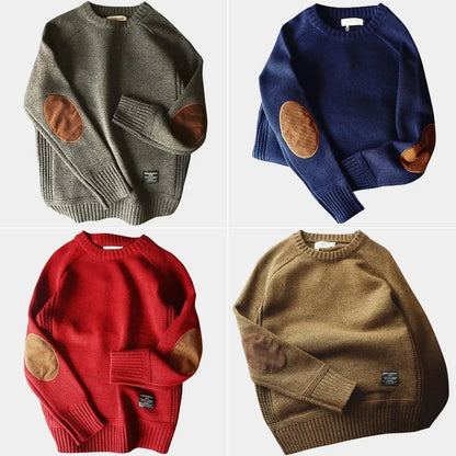 Herrenpullover – Ellbogen-Aufnäher – normale Passform – Herren-Strickpullover – Strickpullover-Chaps Herrenmode