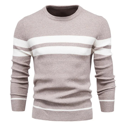 Herrenpullover – Strickpullover mit Rundhalsausschnitt-Beige-S-Chaps Herrenmode
