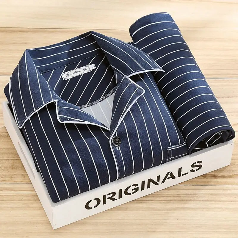 Herrenpyjama | Langarm | Lange Hose | Pyjama-Set | Herren-Pyjama-Blau-L-Chaps Herrenmode