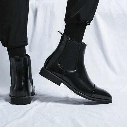 Herrenstiefel | Spitz Zulaufend | Kunstleder | Slip-On-Stiefel | Stiefeletten-Chaps Herrenmode