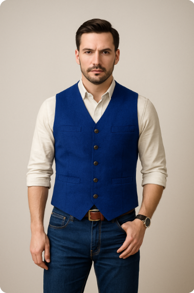 Herrenweste | Ärmellos | Einreihig | Blazerweste | Herrenweste-Blau-XS-Chaps Herrenmode