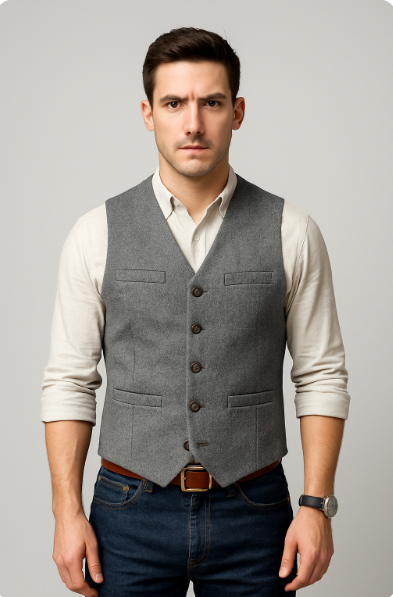 Herrenweste | Ärmellos | Einreihig | Blazerweste | Herrenweste-Grau-XS-Chaps Herrenmode