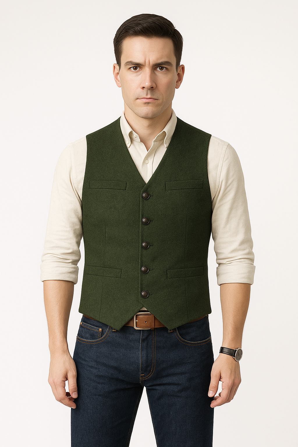 Herrenweste | Ärmellos | Einreihig | Blazerweste | Herrenweste-Grün-XS-Chaps Herrenmode