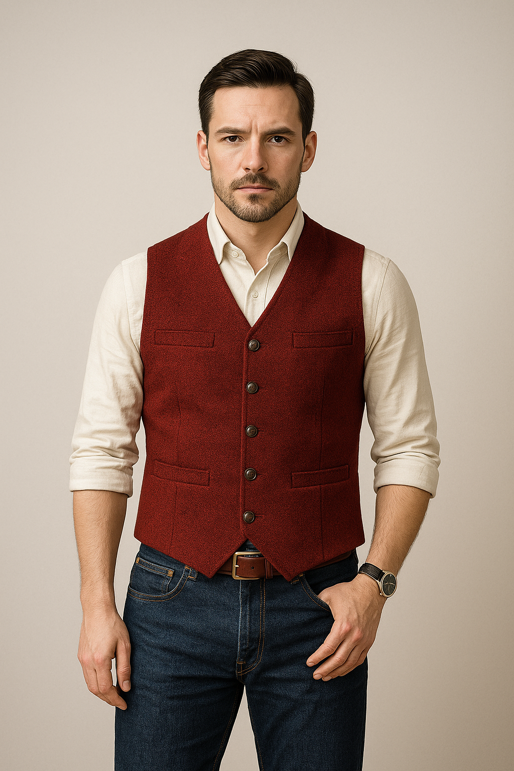 Herrenweste | Ärmellos | Einreihig | Blazerweste | Herrenweste-Rot-XS-Chaps Herrenmode