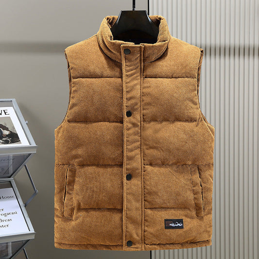 Herrenweste – Cord – Ärmellos – Bodywarmer – Puffer Vest-Braun-S-Chaps Herrenmode