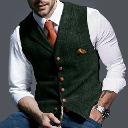 Herrenweste - Einreihig - Ärmellos - Tweedweste - Karierte Weste-Dunkelgrün-S-Chaps Herrenmode
